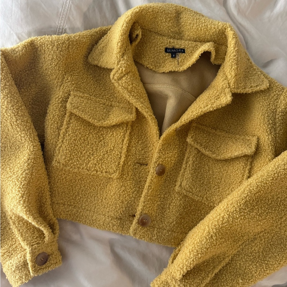 Mimosa Mustard Sherpa Crop Jacket